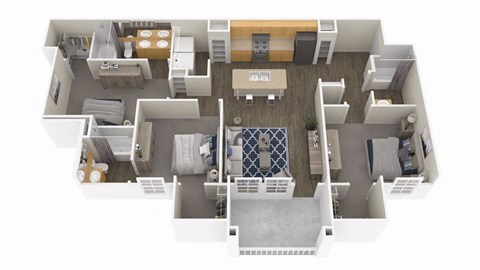 Floor plan for 3 beds, 2 baths, 1322 sqft